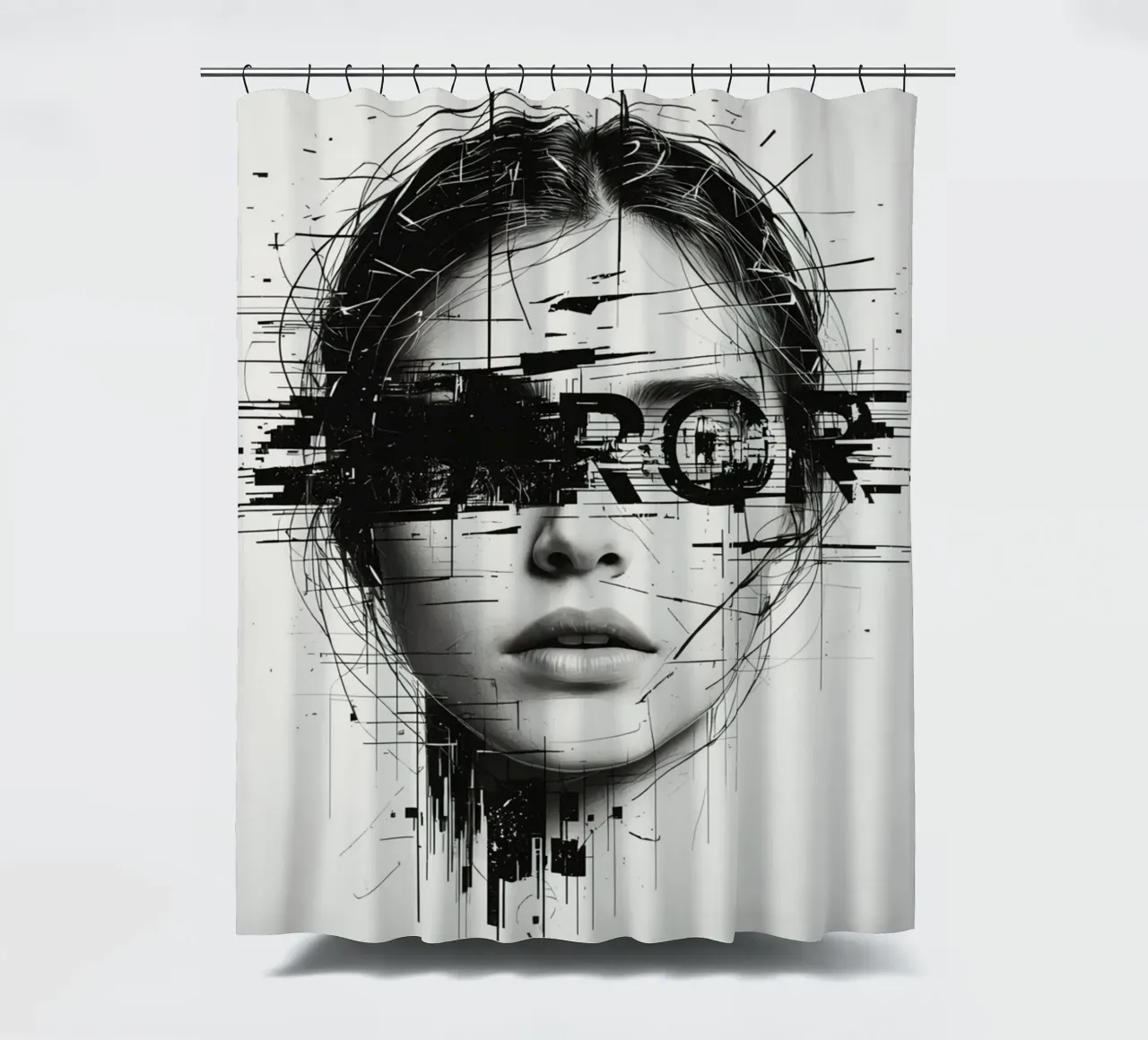 Woman's Face with Abstract Lines and error Overlay shower curtain by DesignDoodle