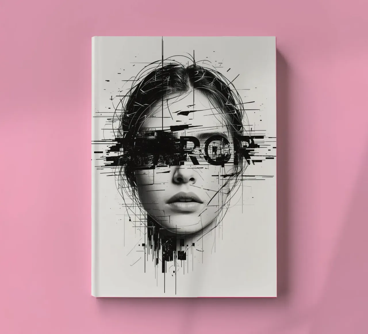 Woman's Face with Abstract Lines and error Overlay notebook by DesignDoodle