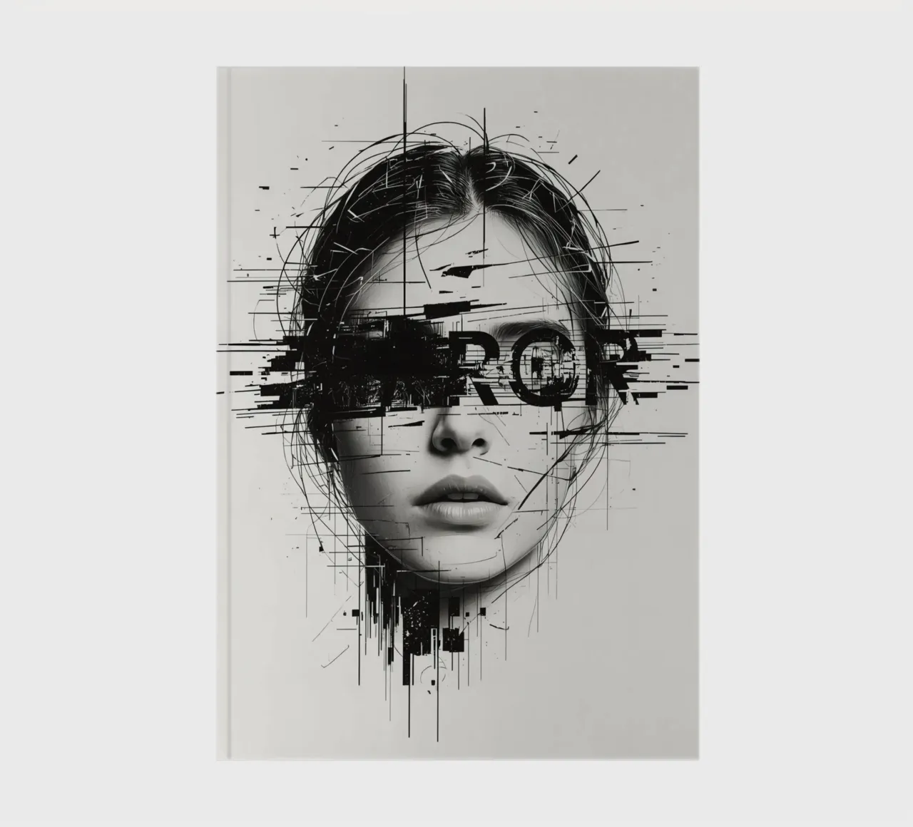 Woman's Face with Abstract Lines and error Overlay notebook by DesignDoodle