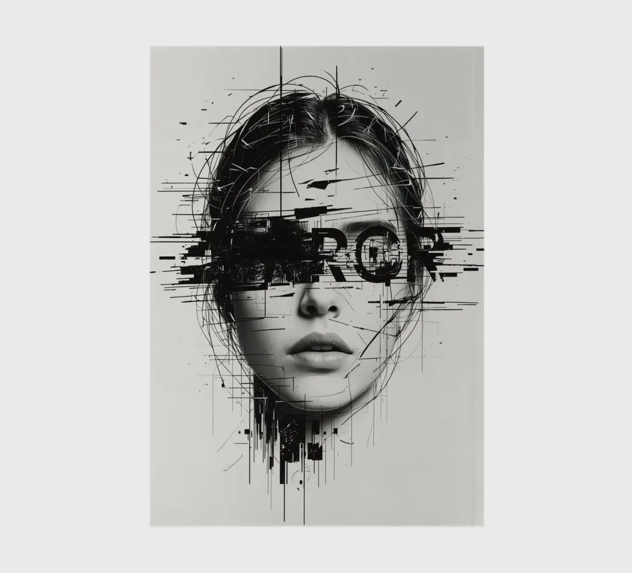 Woman's Face with Abstract Lines and error Overlay notebook by DesignDoodle