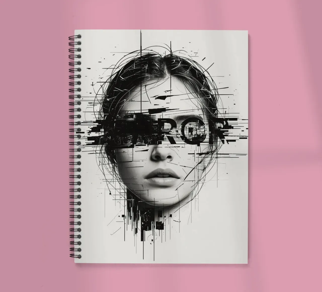 Woman's Face with Abstract Lines and error Overlay spiral notebook by DesignDoodle
