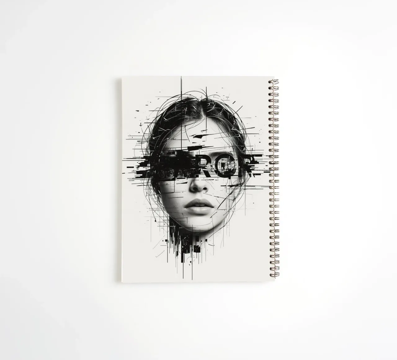 Woman's Face with Abstract Lines and error Overlay spiral notebook by DesignDoodle