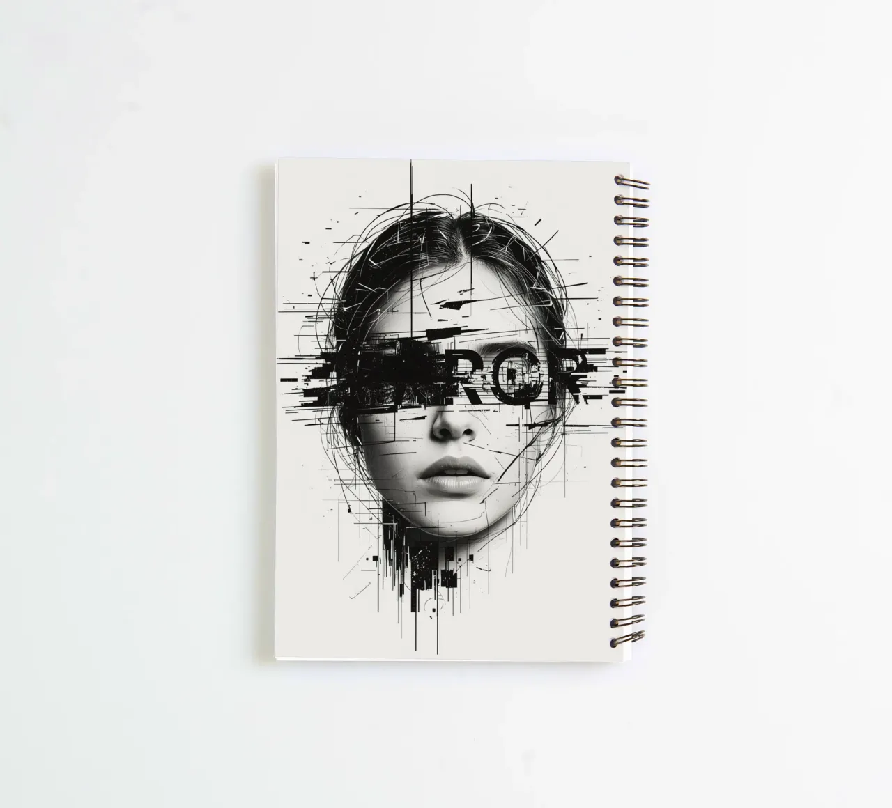 Woman's Face with Abstract Lines and error Overlay spiral notebook by DesignDoodle