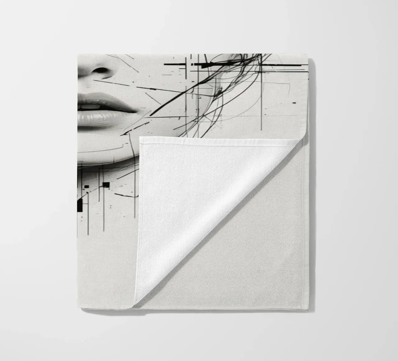 Volto di donna con linee astratte e sovrapposizione di errori telo mare da DesignDoodle