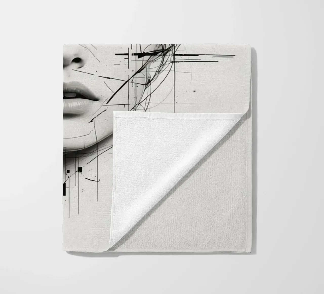 Volto di donna con linee astratte e sovrapposizione di errori telo mare da DesignDoodle