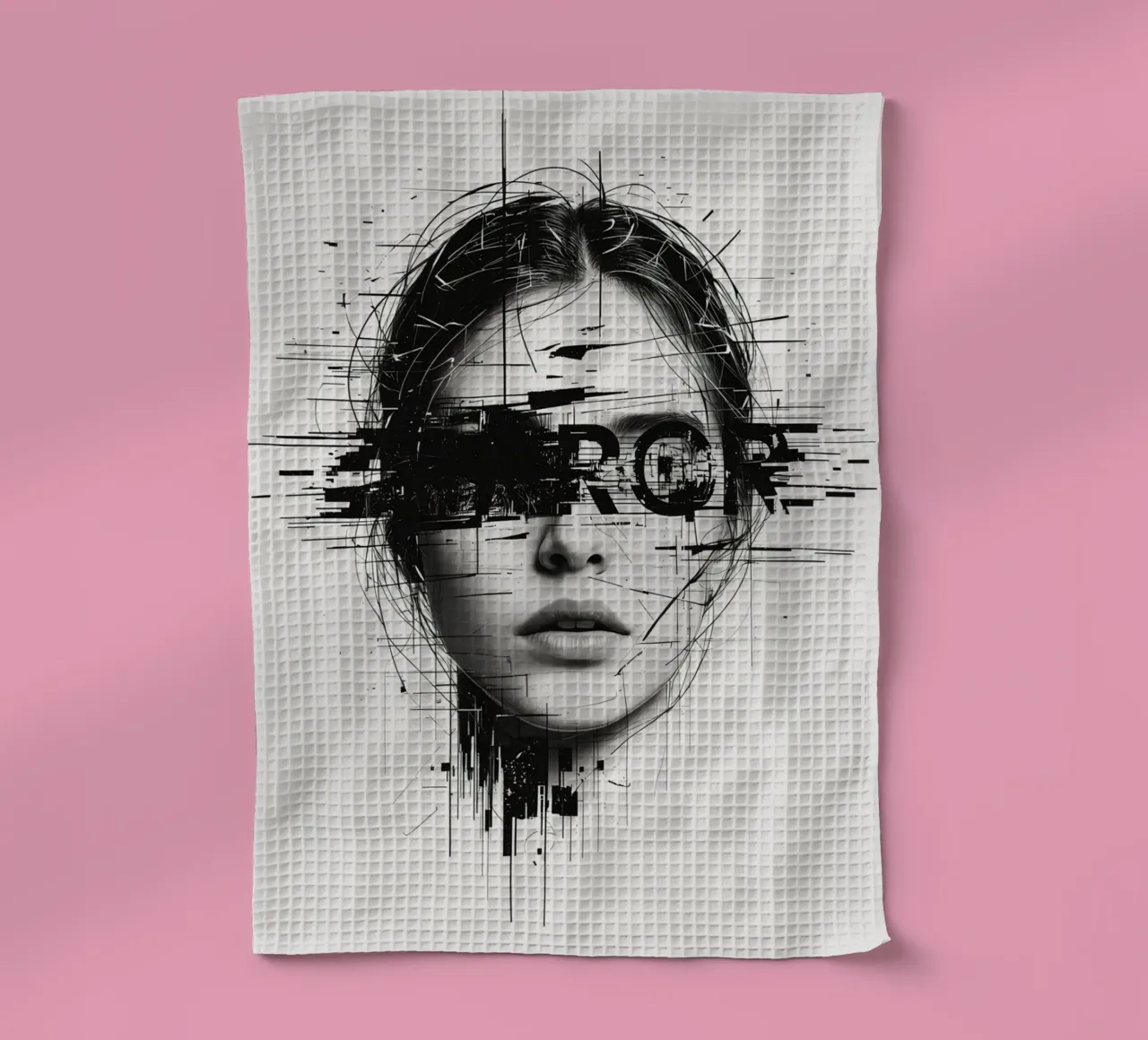 Volto di donna con linee astratte e sovrapposizione di errori canovaccio da cucina da DesignDoodle