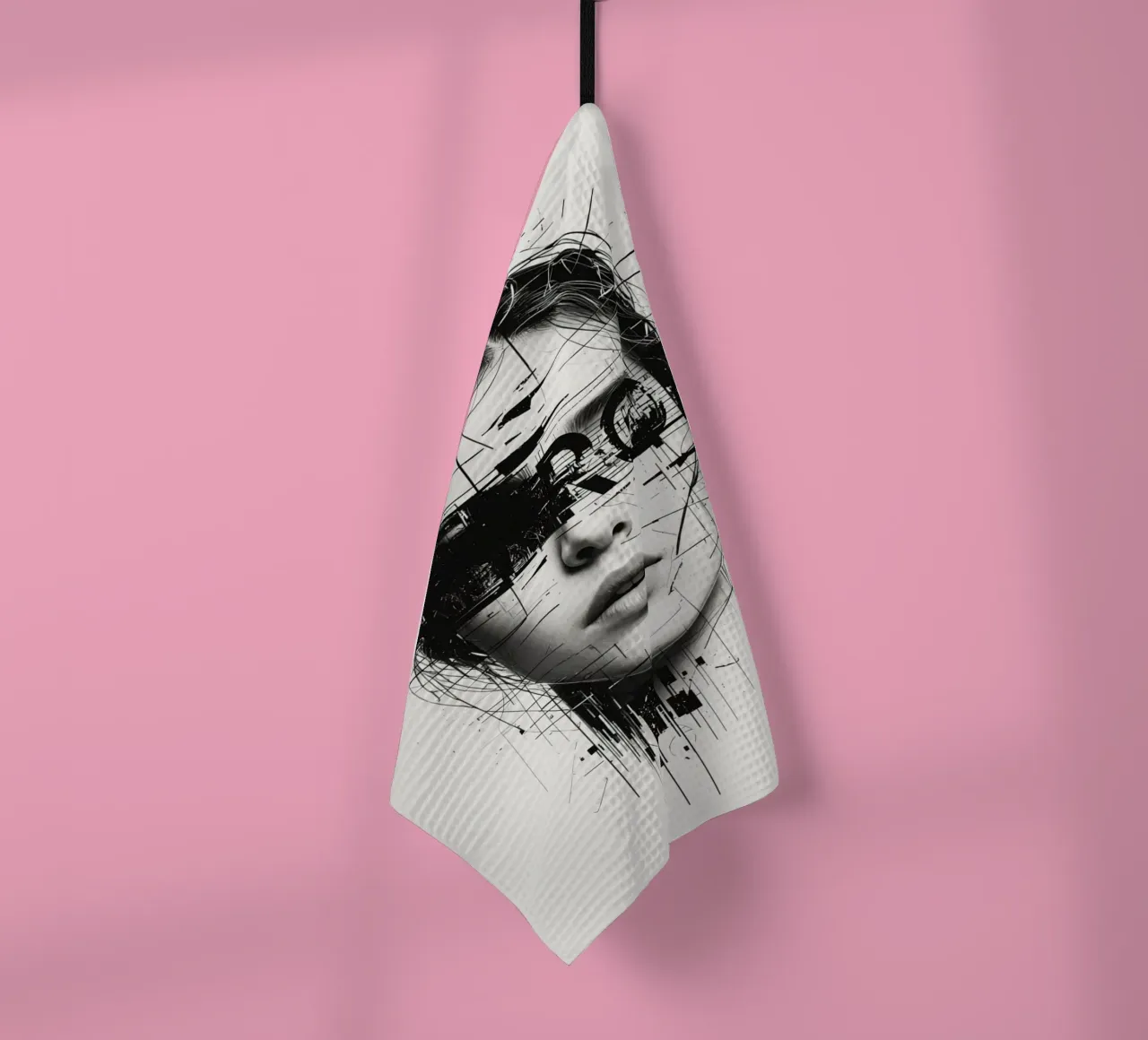Volto di donna con linee astratte e sovrapposizione di errori canovaccio da cucina da DesignDoodle