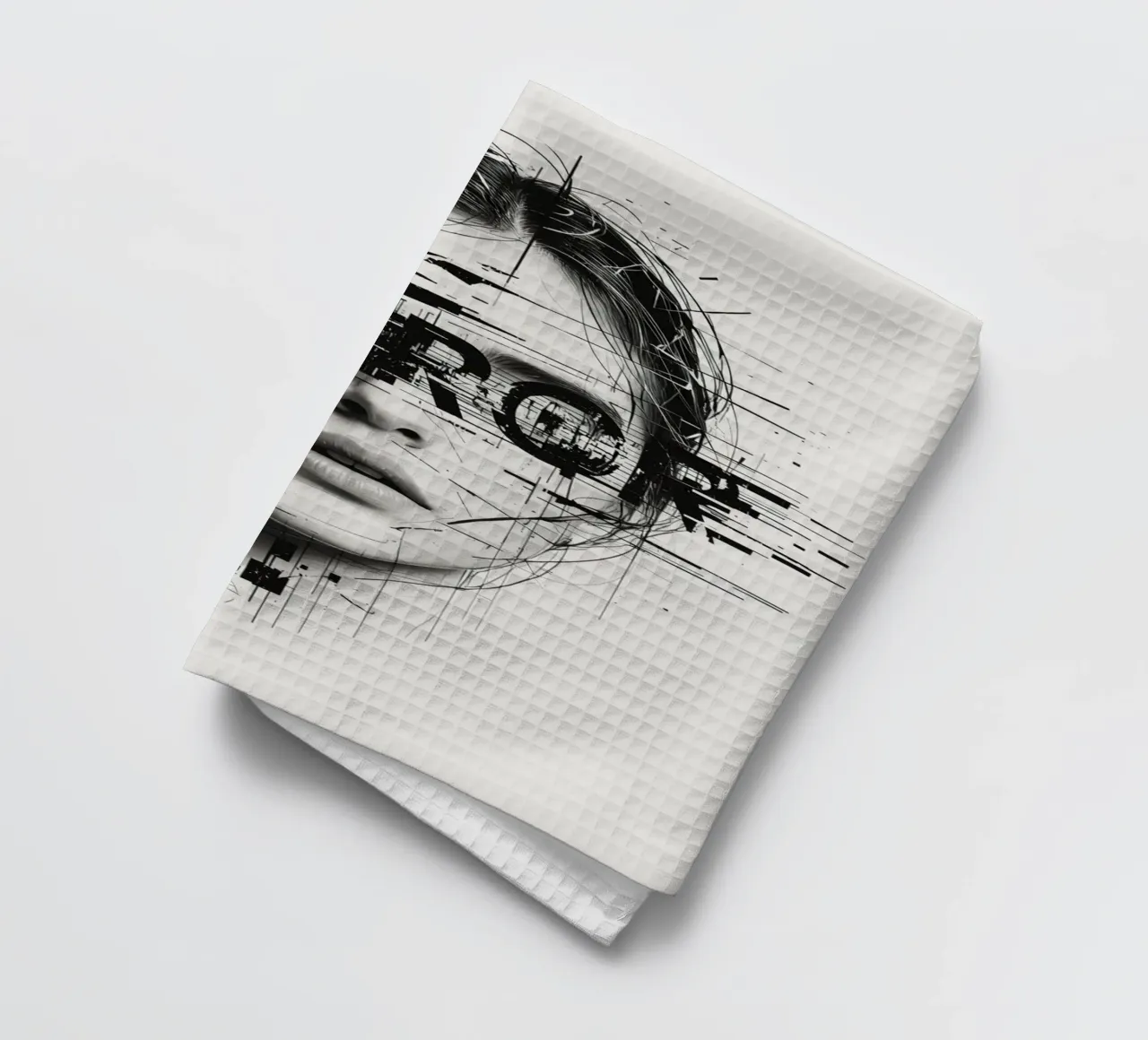 Volto di donna con linee astratte e sovrapposizione di errori canovaccio da cucina da DesignDoodle