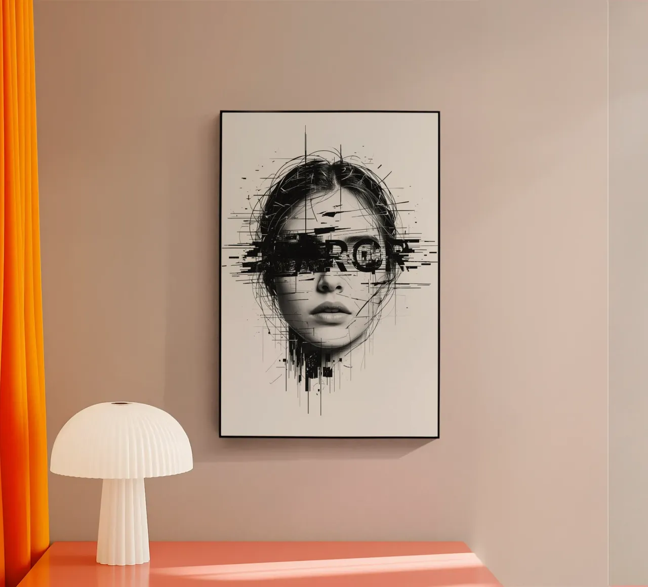 Volto di donna con linee astratte e sovrapposizione di errori plexiglass da DesignDoodle