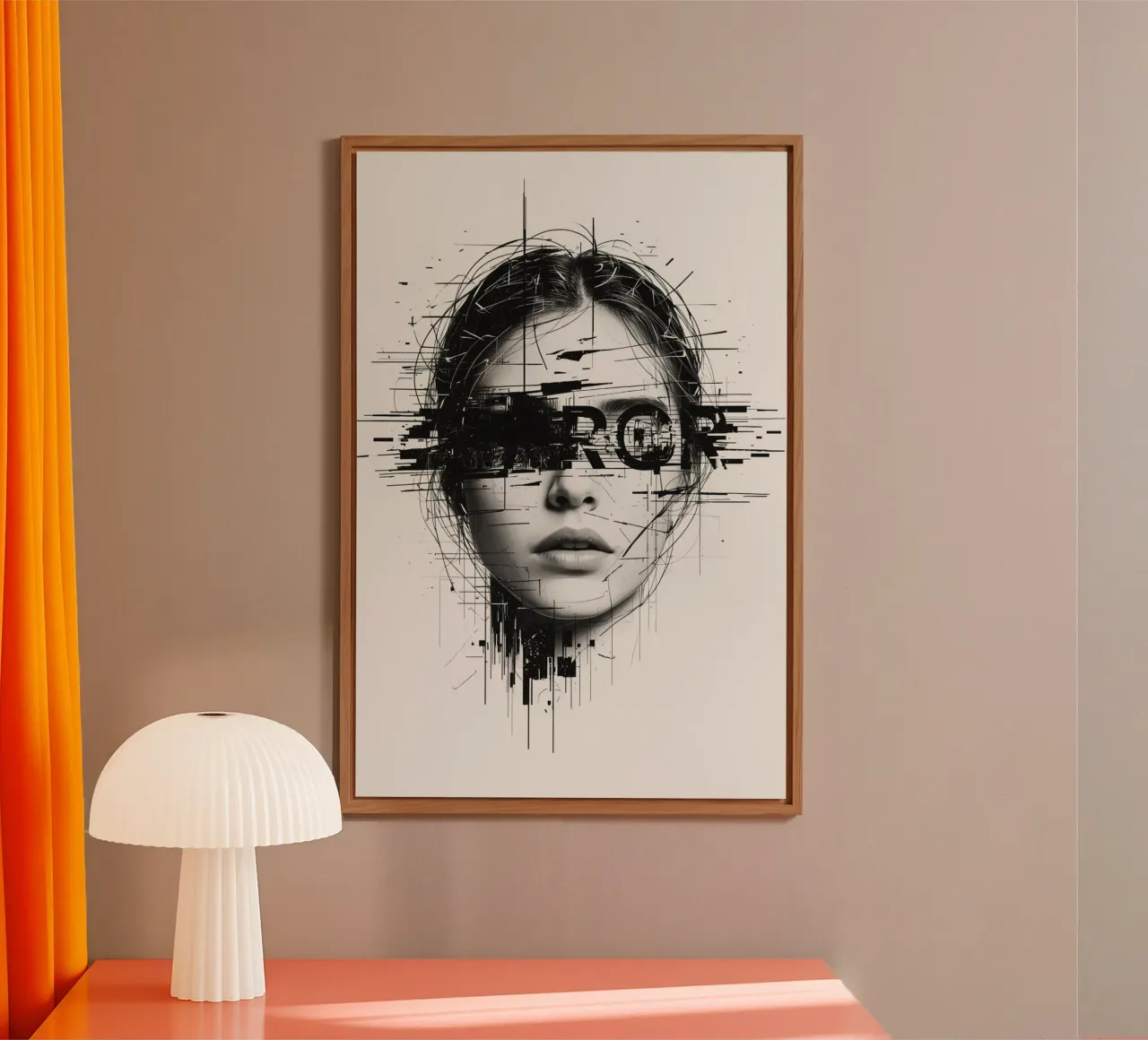 Visage de femme avec superposition de lignes abstraites et d'erreurs panneau forex de DesignDoodle