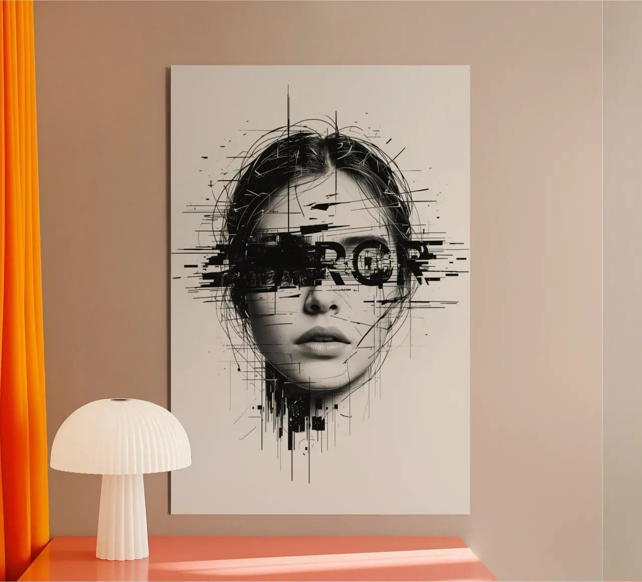 Visage de femme avec superposition de lignes abstraites et d'erreurs panneau forex de DesignDoodle