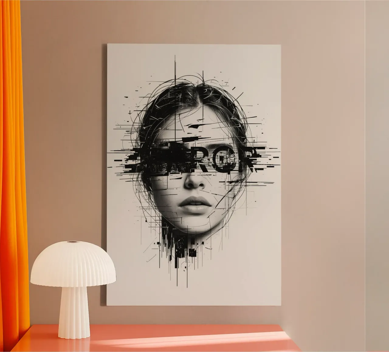 Volto di donna con linee astratte e sovrapposizione di errori tela con Cornice a cassetta da DesignDoodle