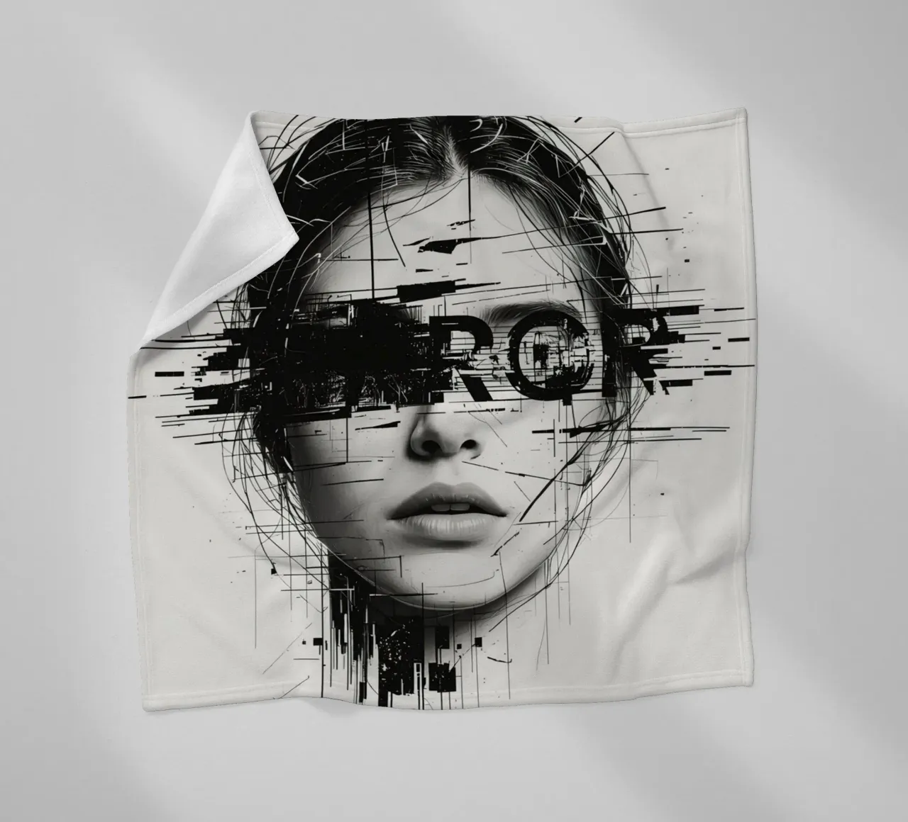 Volto di donna con linee astratte e sovrapposizione di errori coperta in pile da DesignDoodle