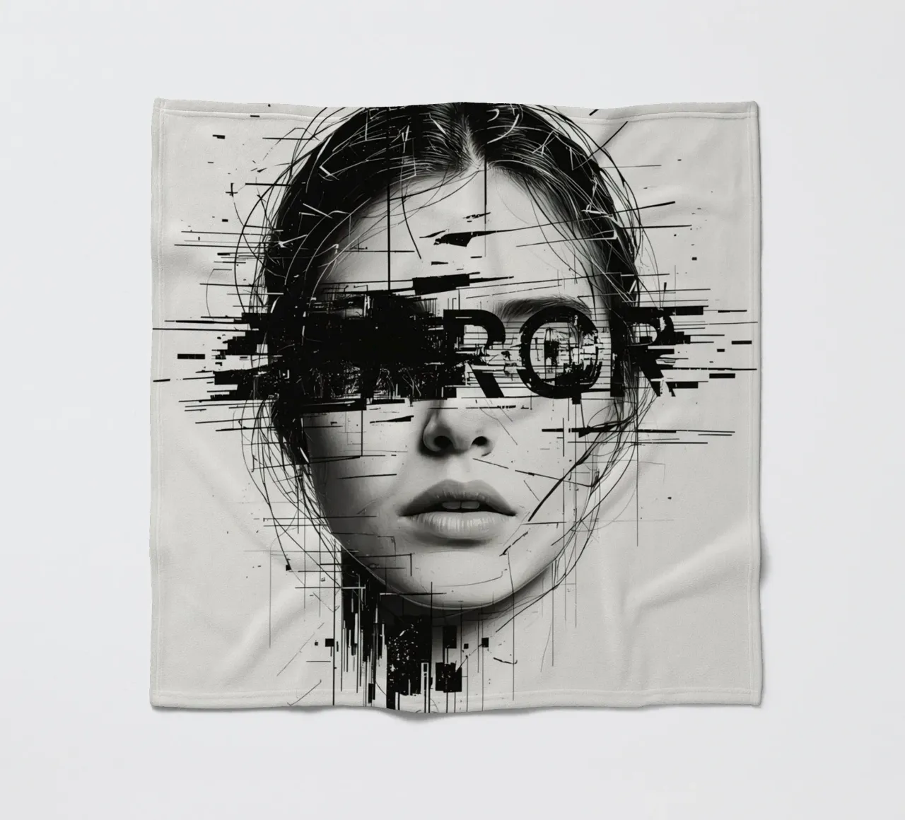 Volto di donna con linee astratte e sovrapposizione di errori coperta in pile da DesignDoodle