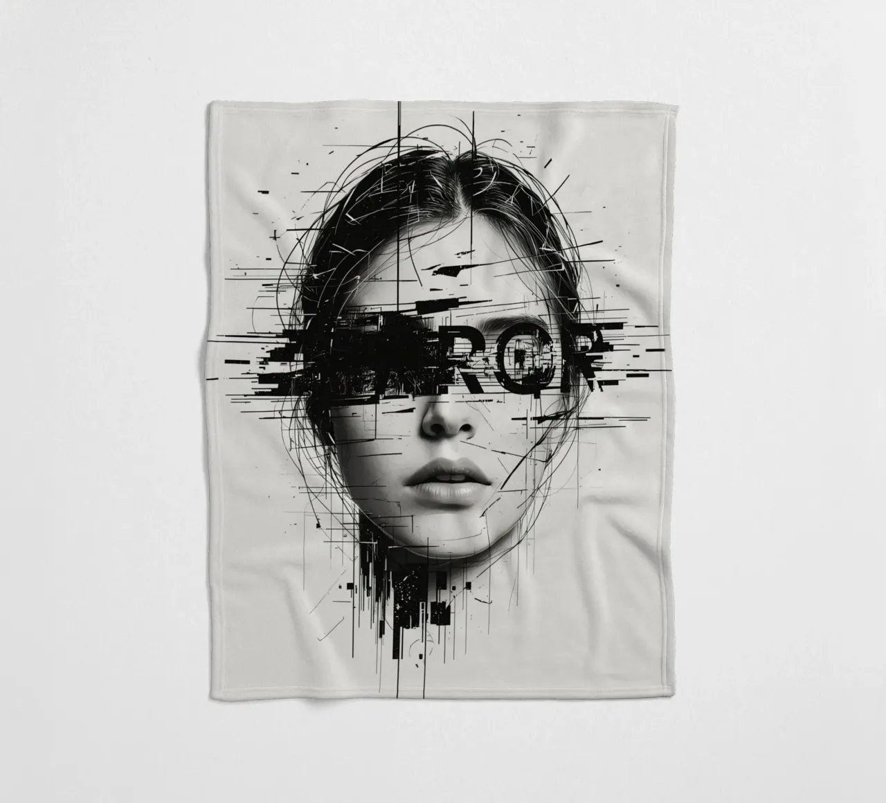 Volto di donna con linee astratte e sovrapposizione di errori coperta in pile da DesignDoodle