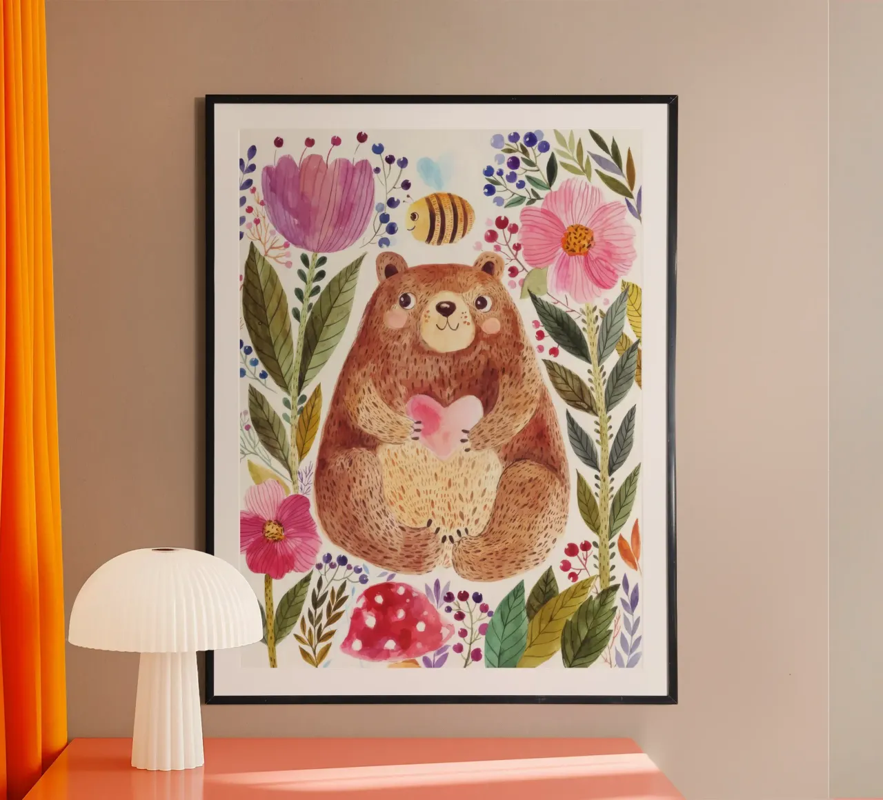 Orso e fiori poster con telaio in legno da muench benjamin