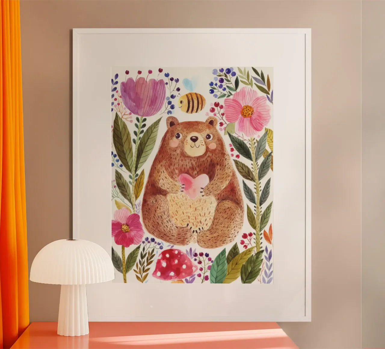 Orso e fiori poster con telaio in legno da muench benjamin
