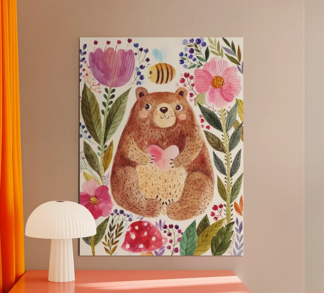 Orso e fiori poster con telaio in legno da muench benjamin