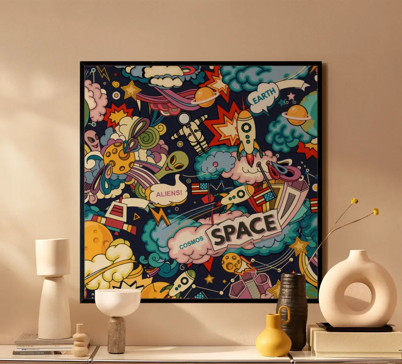Cosmo sfondo vettoriale poster con telaio in legno da muench benjamin