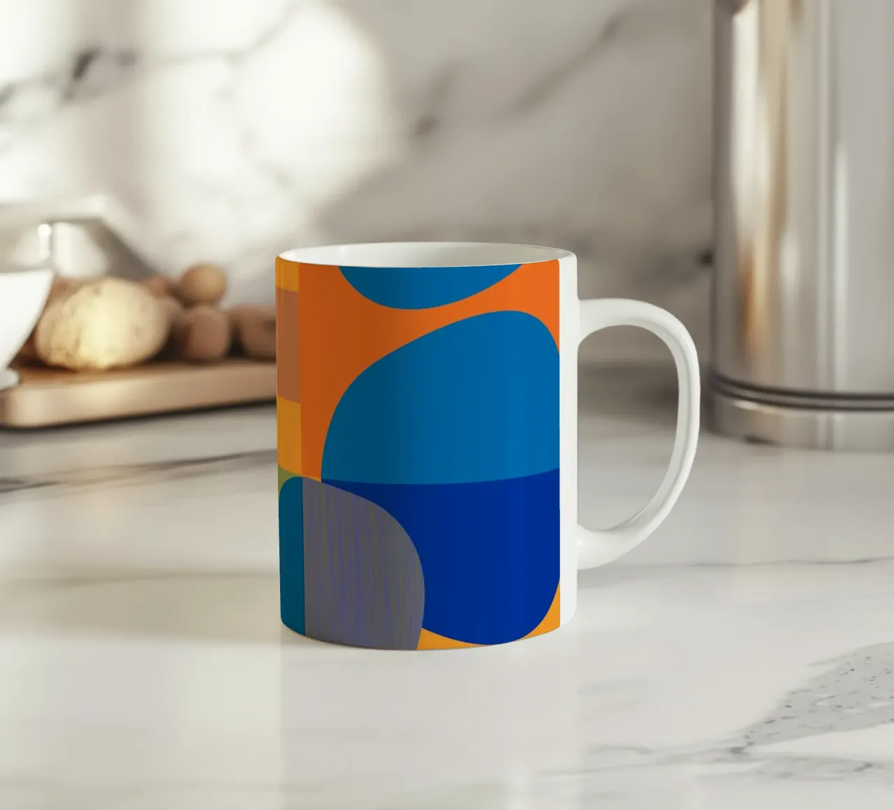 Astratto in blu e arancione tazza in ceramica da MirimoArt