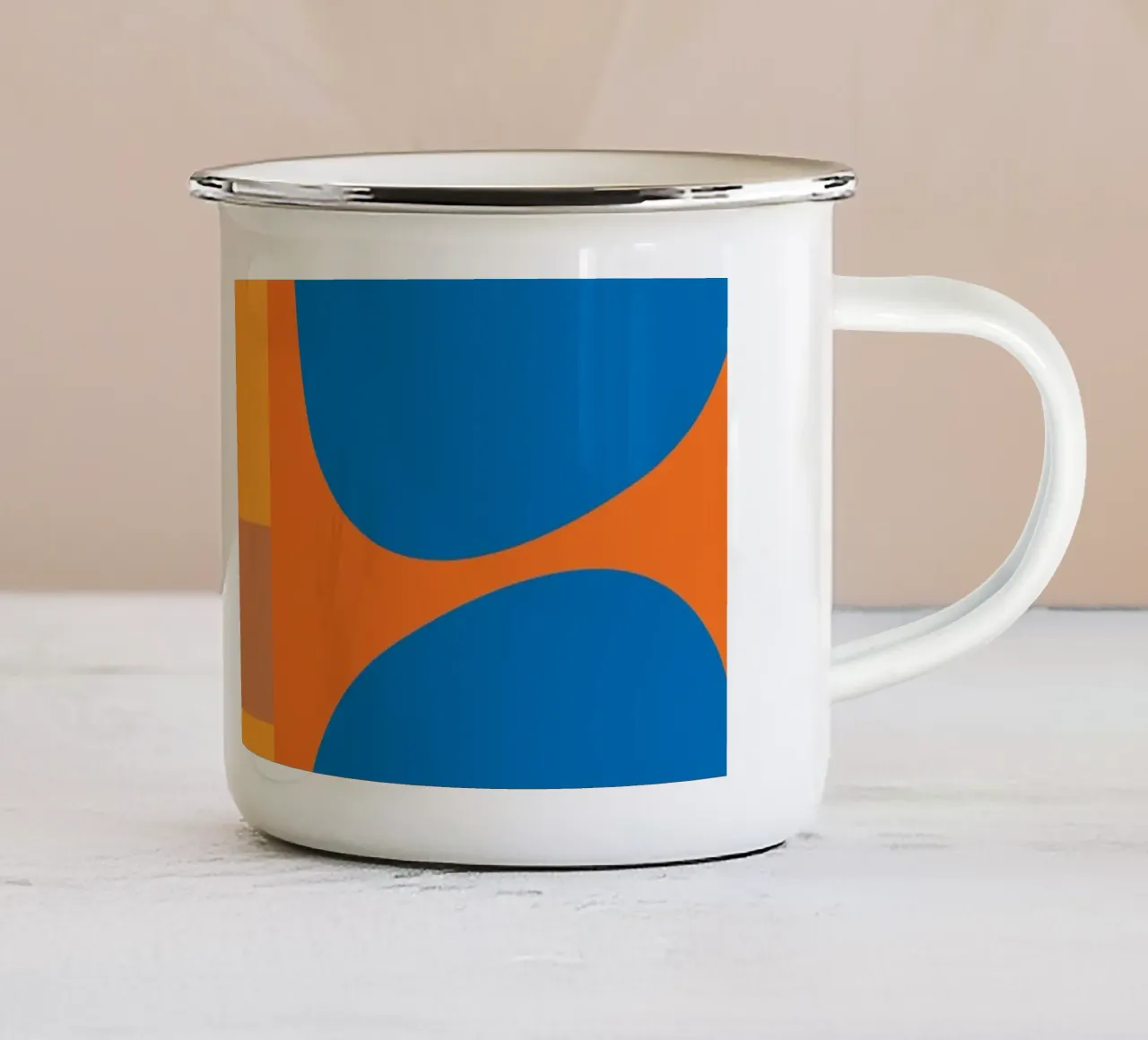 Astratto in blu e arancione tazza in smalto da MirimoArt