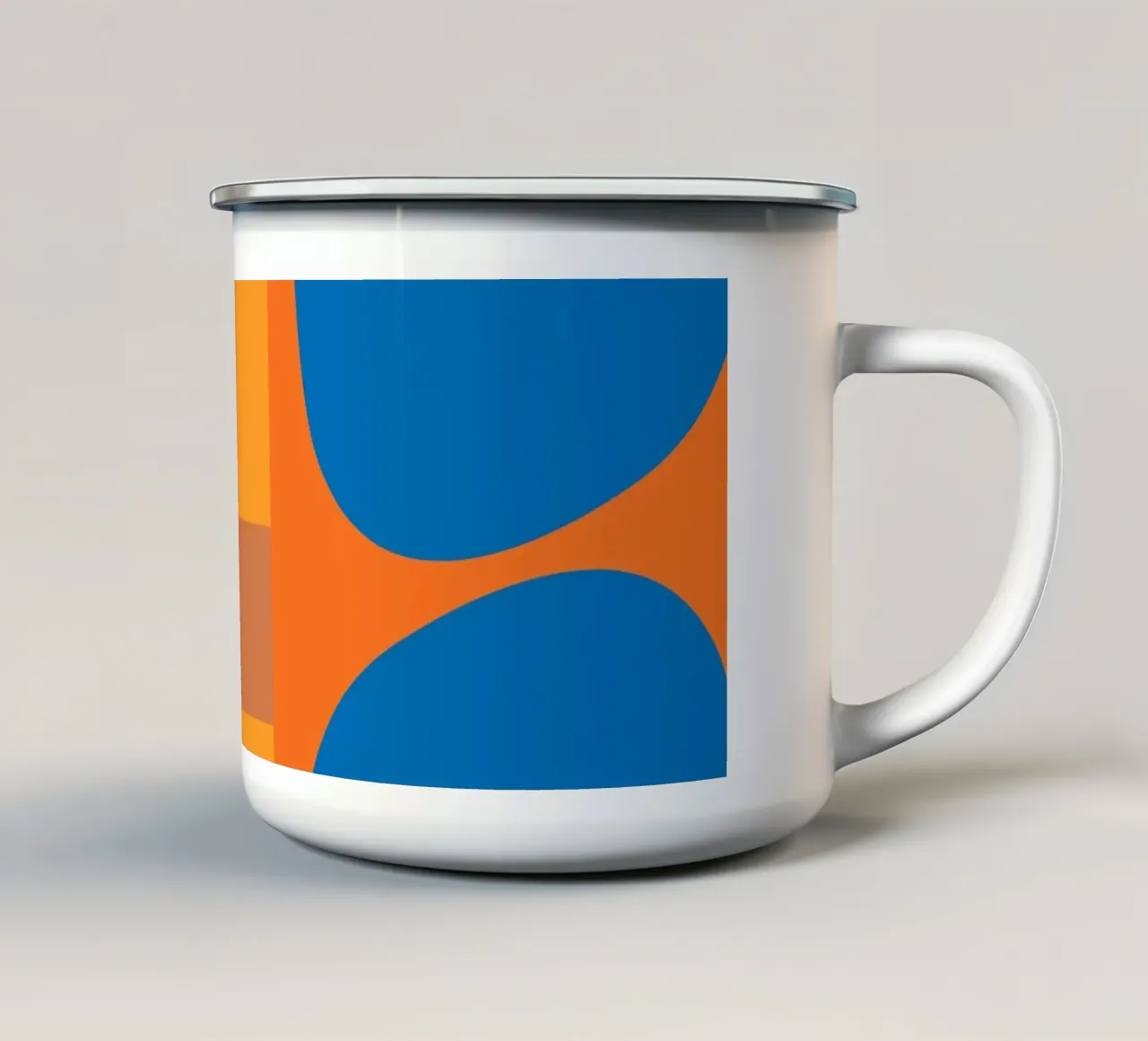 Astratto in blu e arancione tazza in smalto da MirimoArt