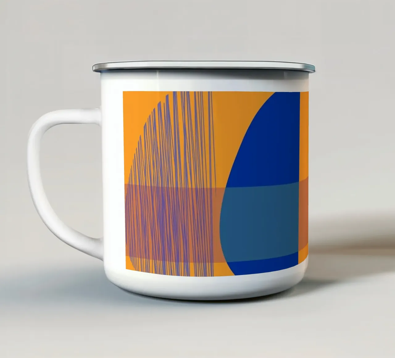 Astratto in blu e arancione tazza in smalto da MirimoArt