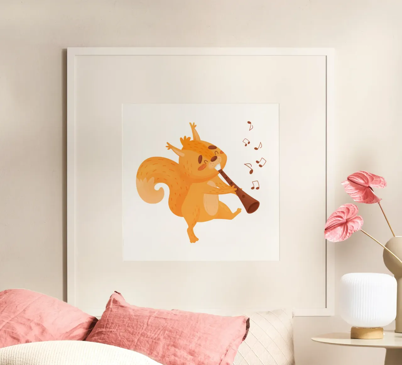 Scoiattolo arancione con flauto poster con telaio in alluminio da muench benjamin