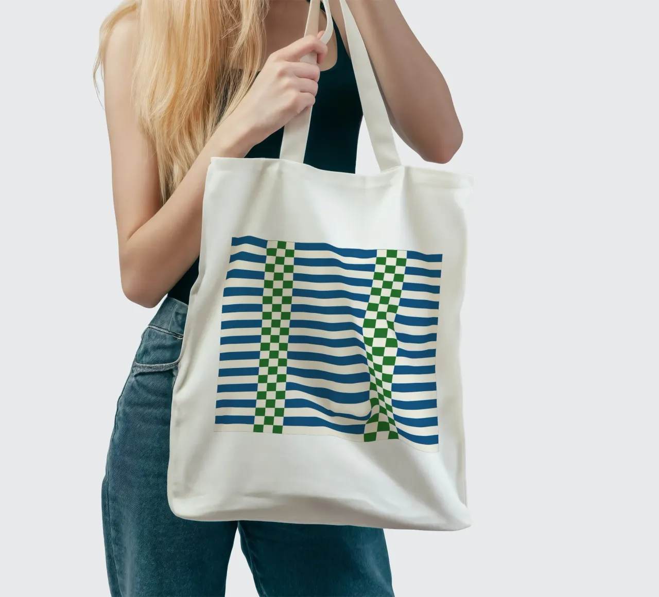Green and blue checks and lines borsa in juta da TijanaArtStudio88