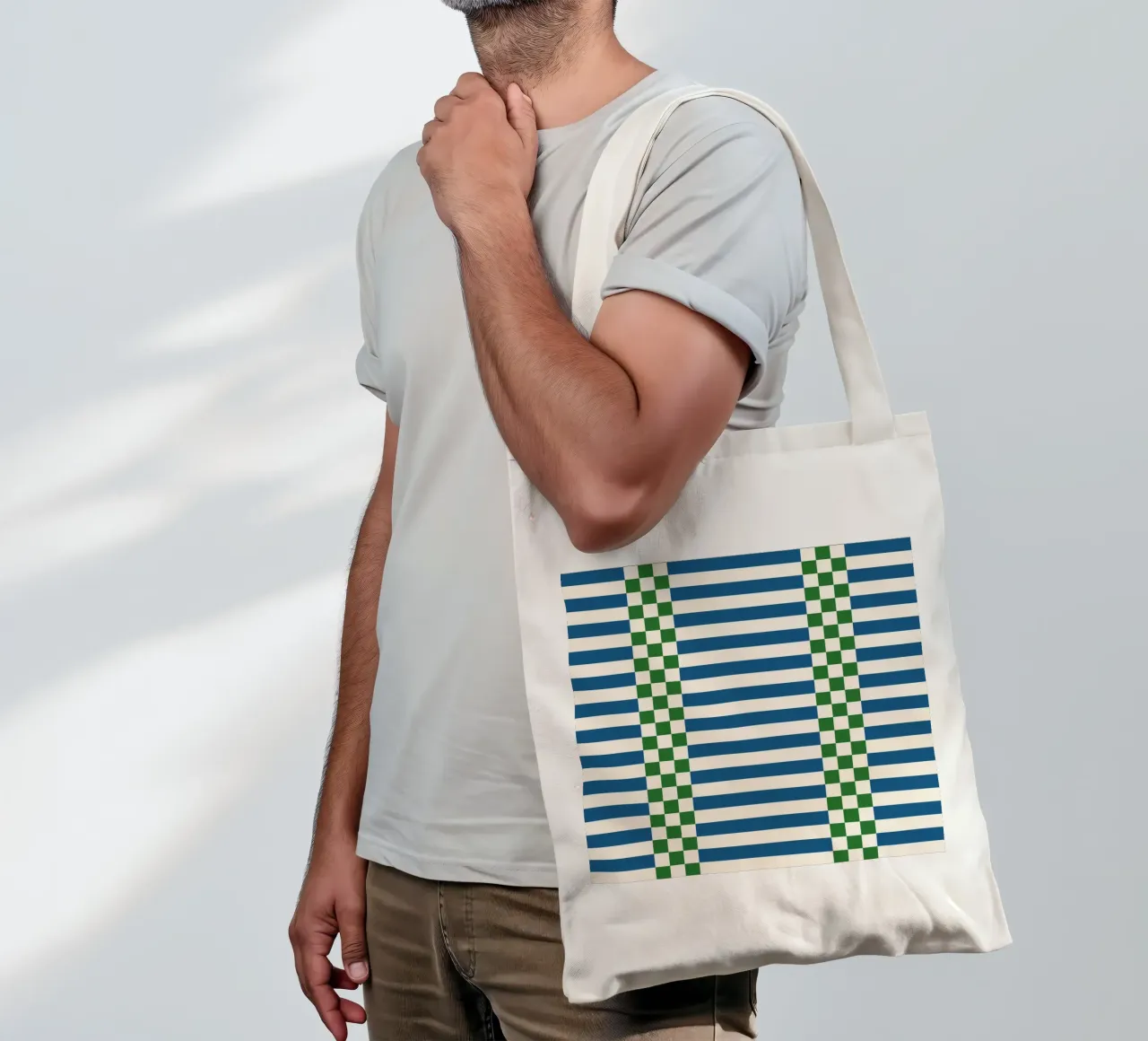 Green and blue checks and lines borsa in juta da TijanaArtStudio88