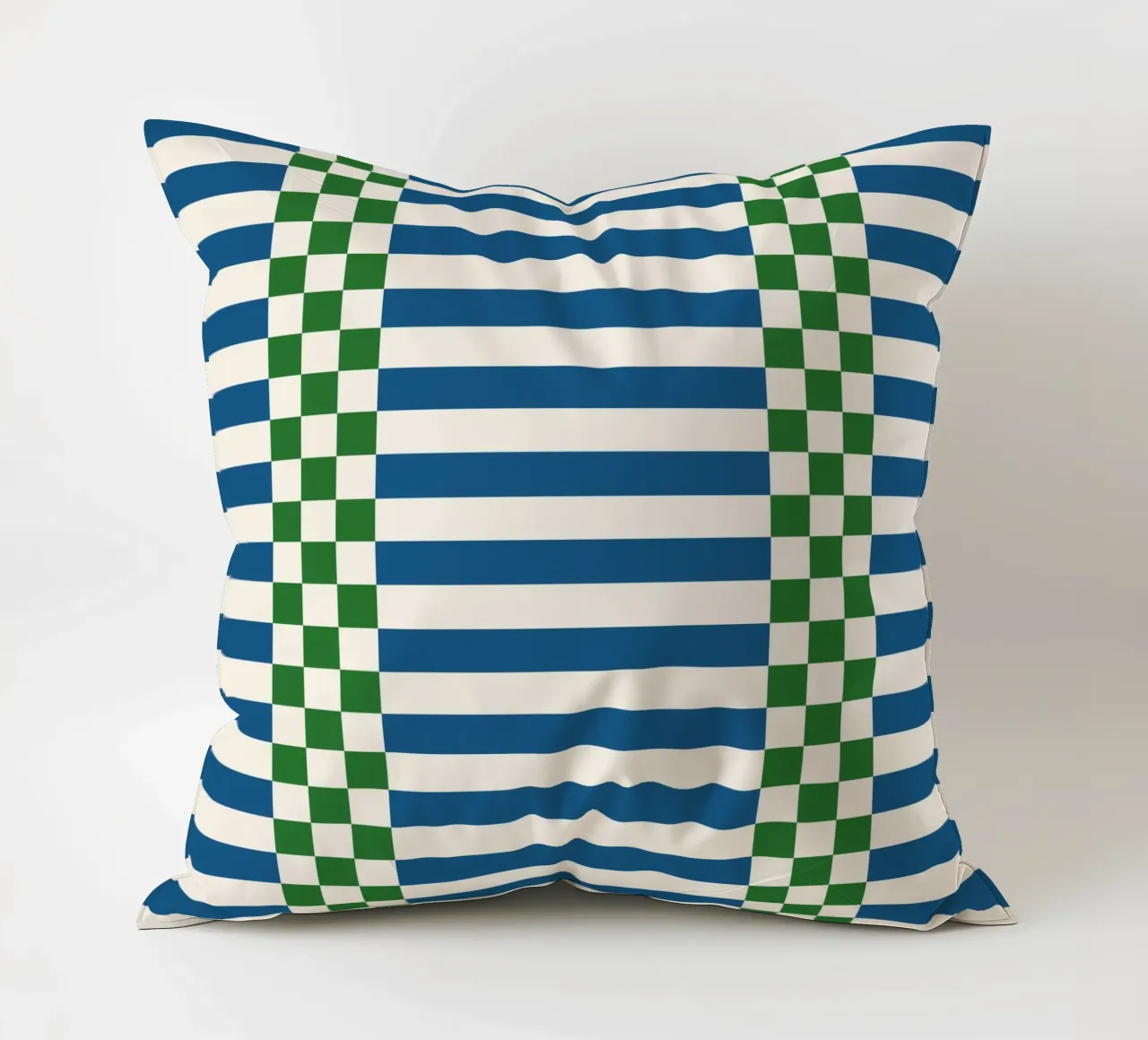 Green and blue checks and lines cuscino da TijanaArtStudio88