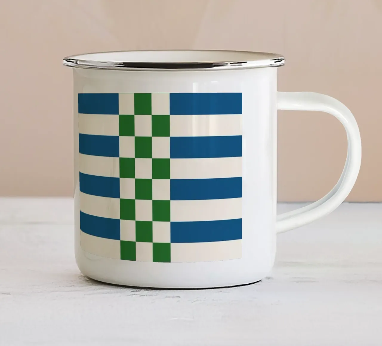 Green and blue checks and lines tazza in smalto da TijanaArtStudio88