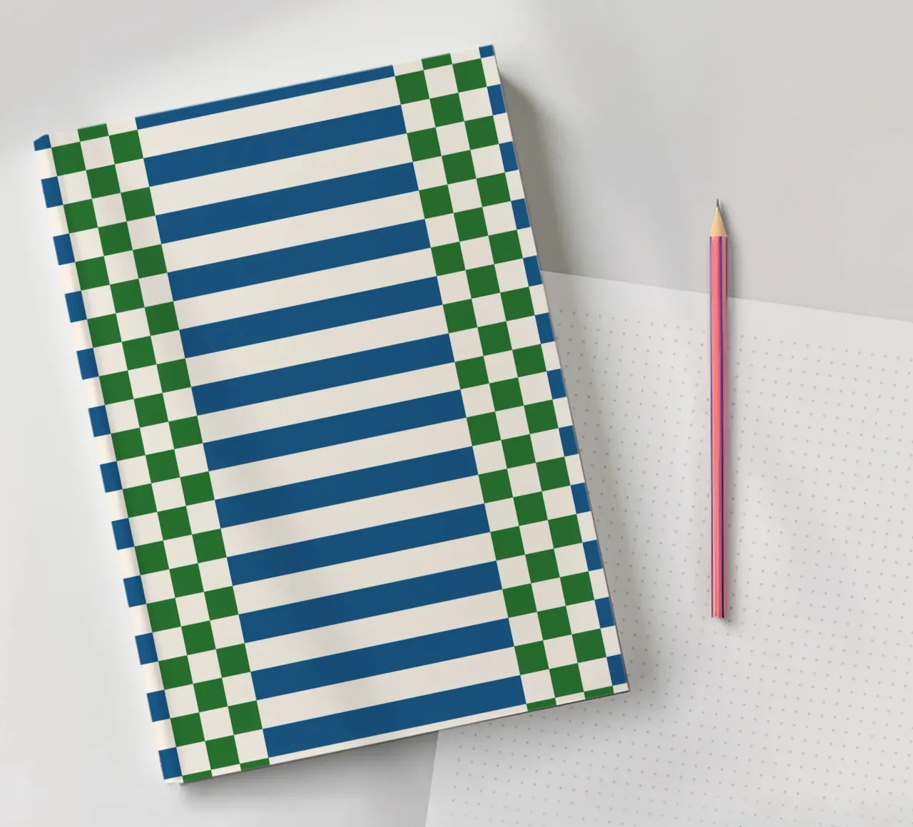 Green and blue checks and lines notebook by TijanaArtStudio88