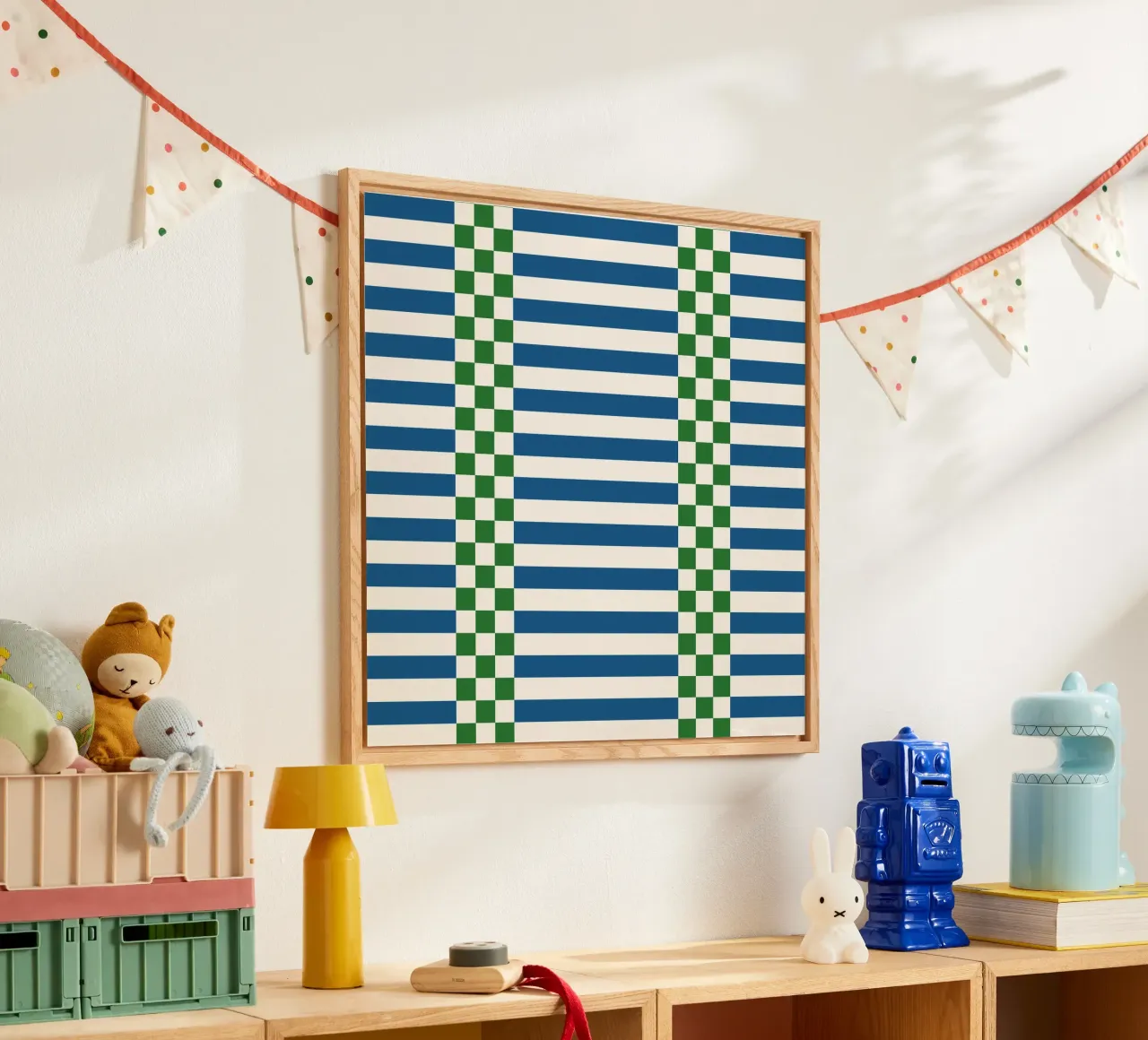 Green and blue checks and lines plexiglass da TijanaArtStudio88