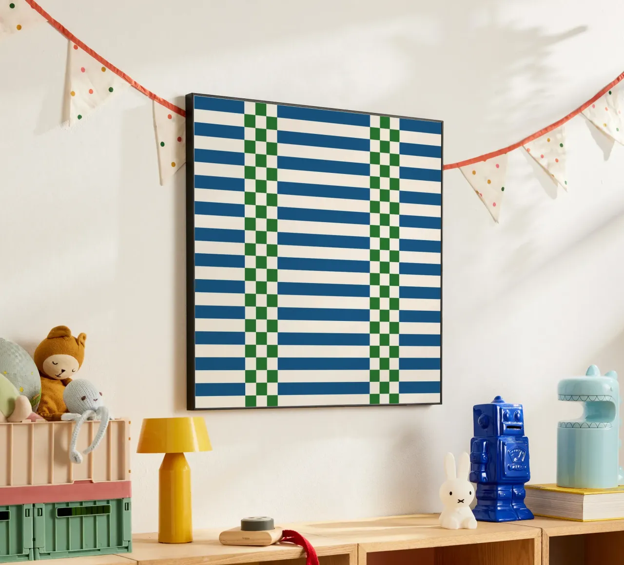 Green and blue checks and lines alluminio dibond da TijanaArtStudio88
