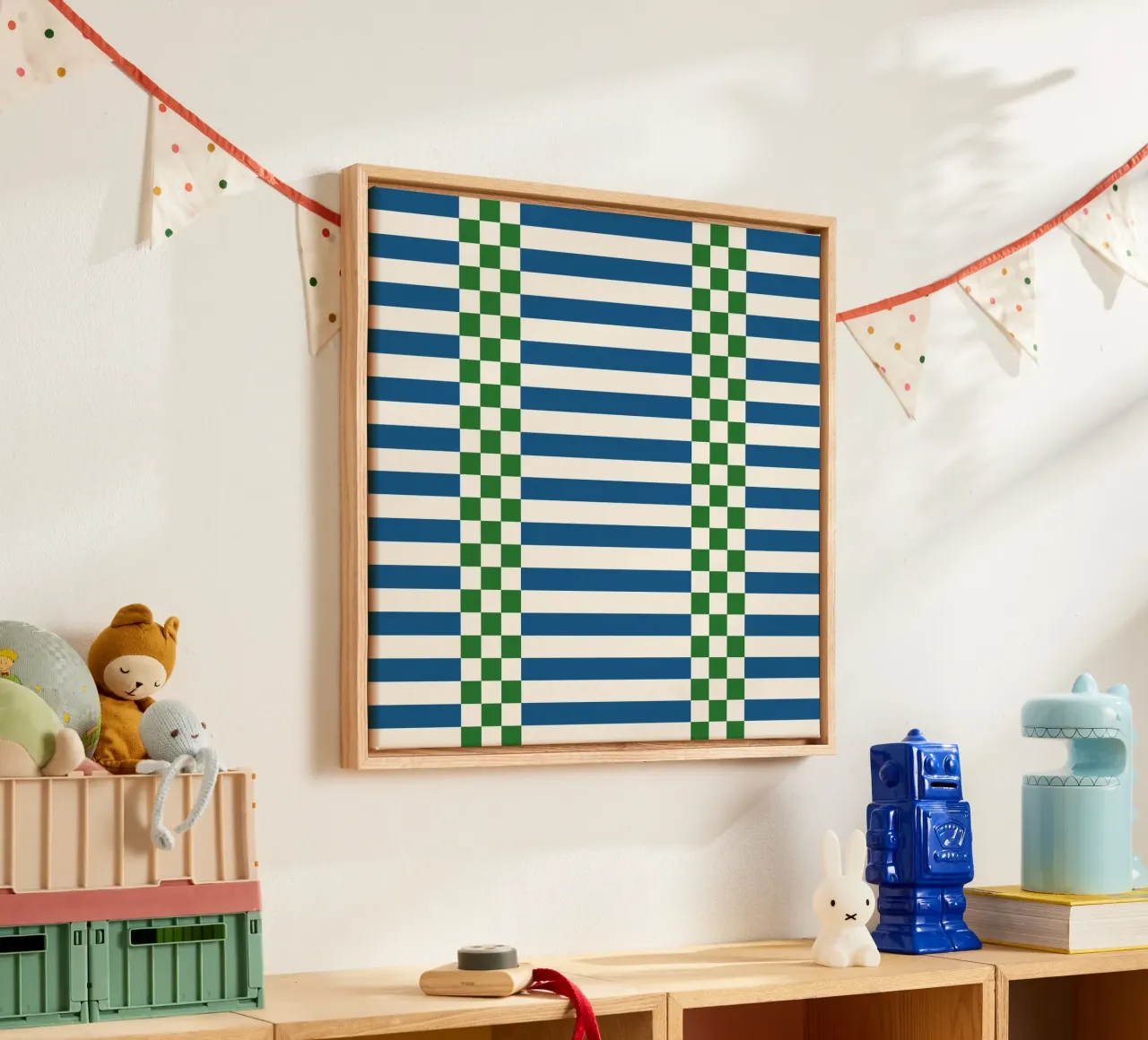 Green and blue checks and lines canvas with Floater frame by TijanaArtStudio88