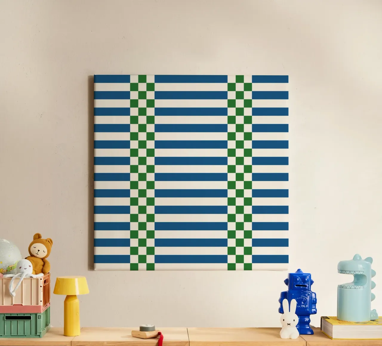 Green and blue checks and lines canvas with Floater frame by TijanaArtStudio88