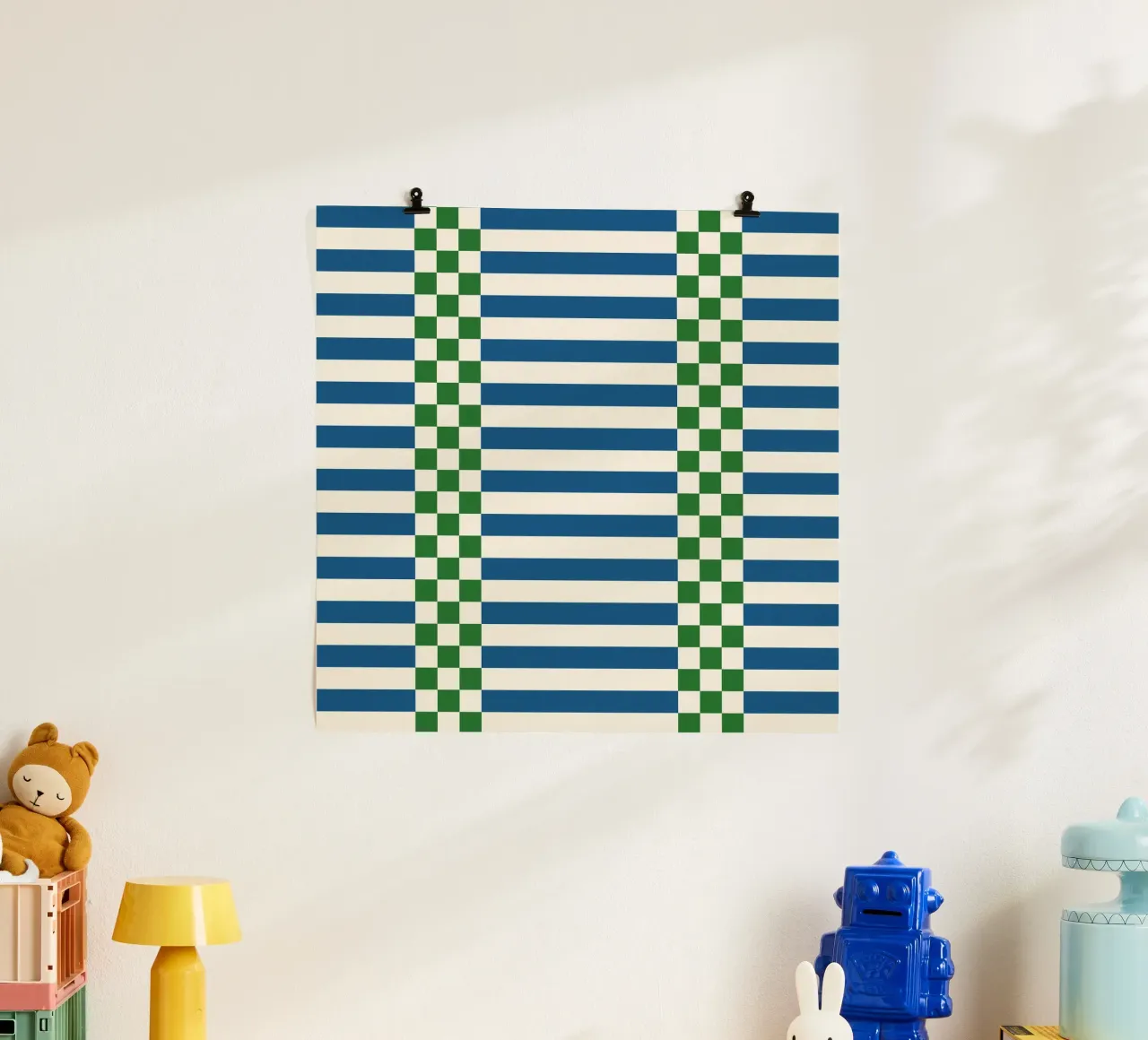 Green and blue checks and lines poster da TijanaArtStudio88
