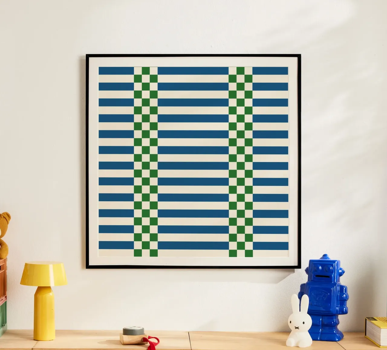 Green and blue checks and lines poster da TijanaArtStudio88
