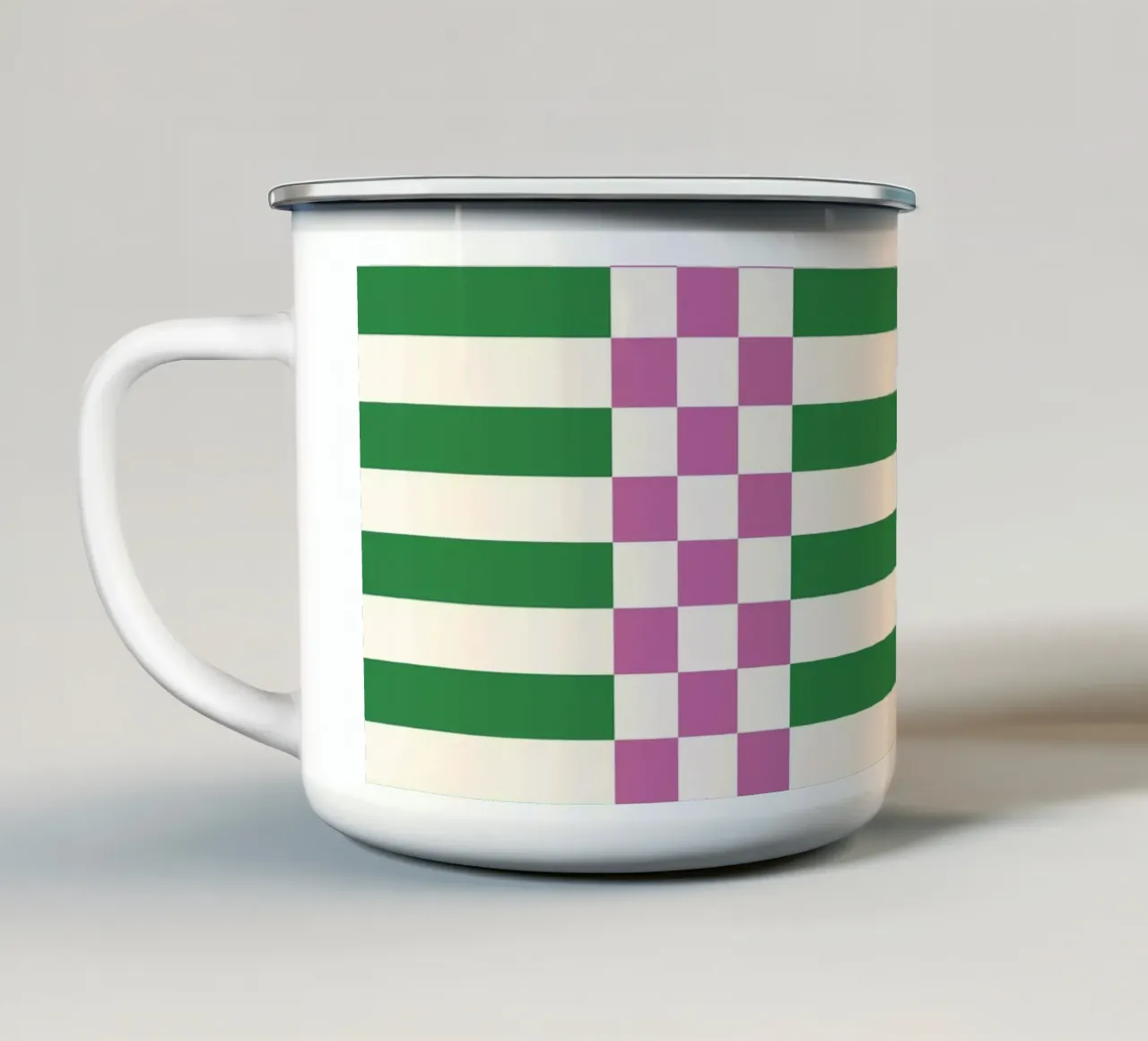 Purple and green checks and lines tazza in smalto da TijanaArtStudio88