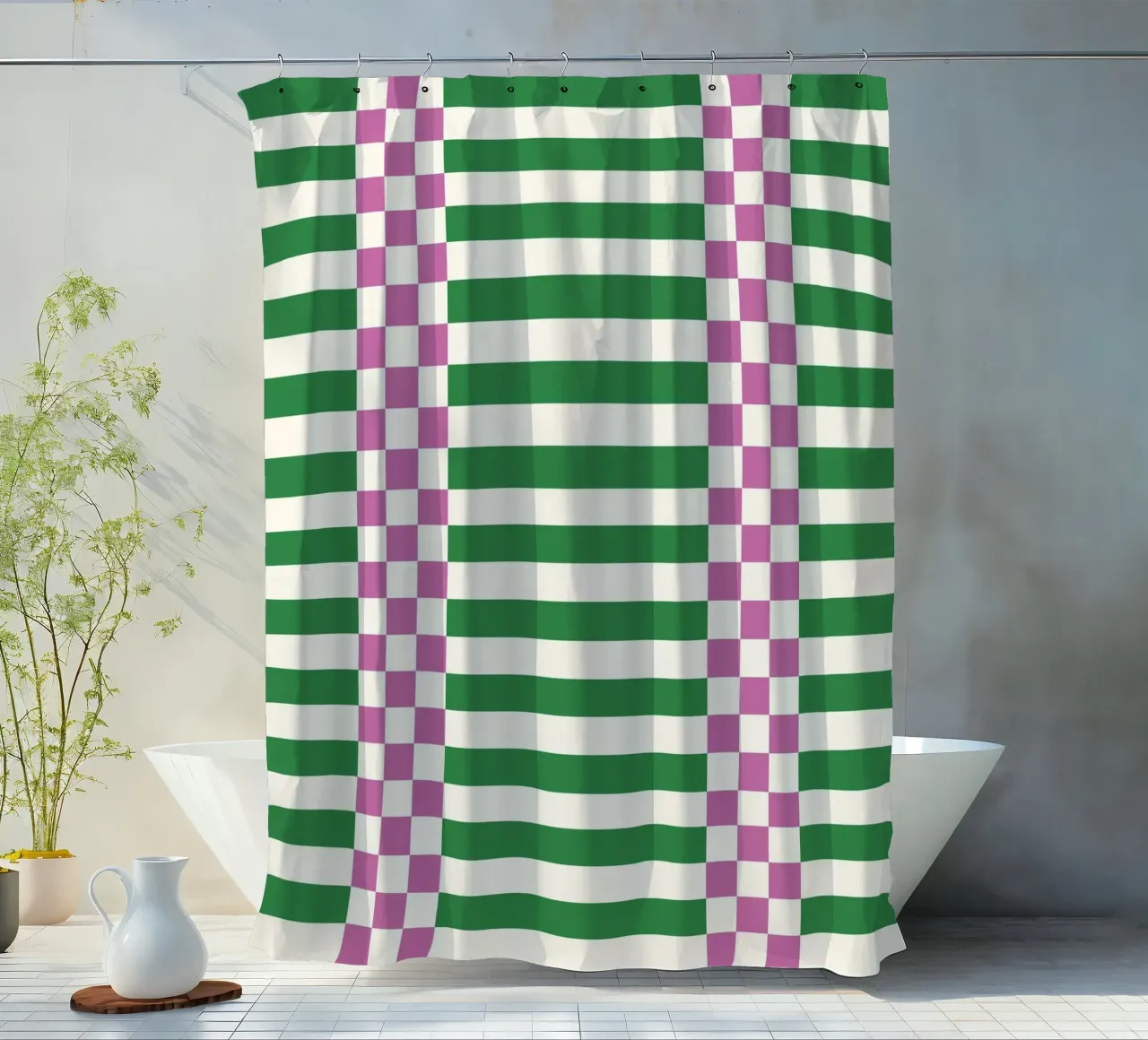 Purple and green checks and lines tenda da doccia da TijanaArtStudio88