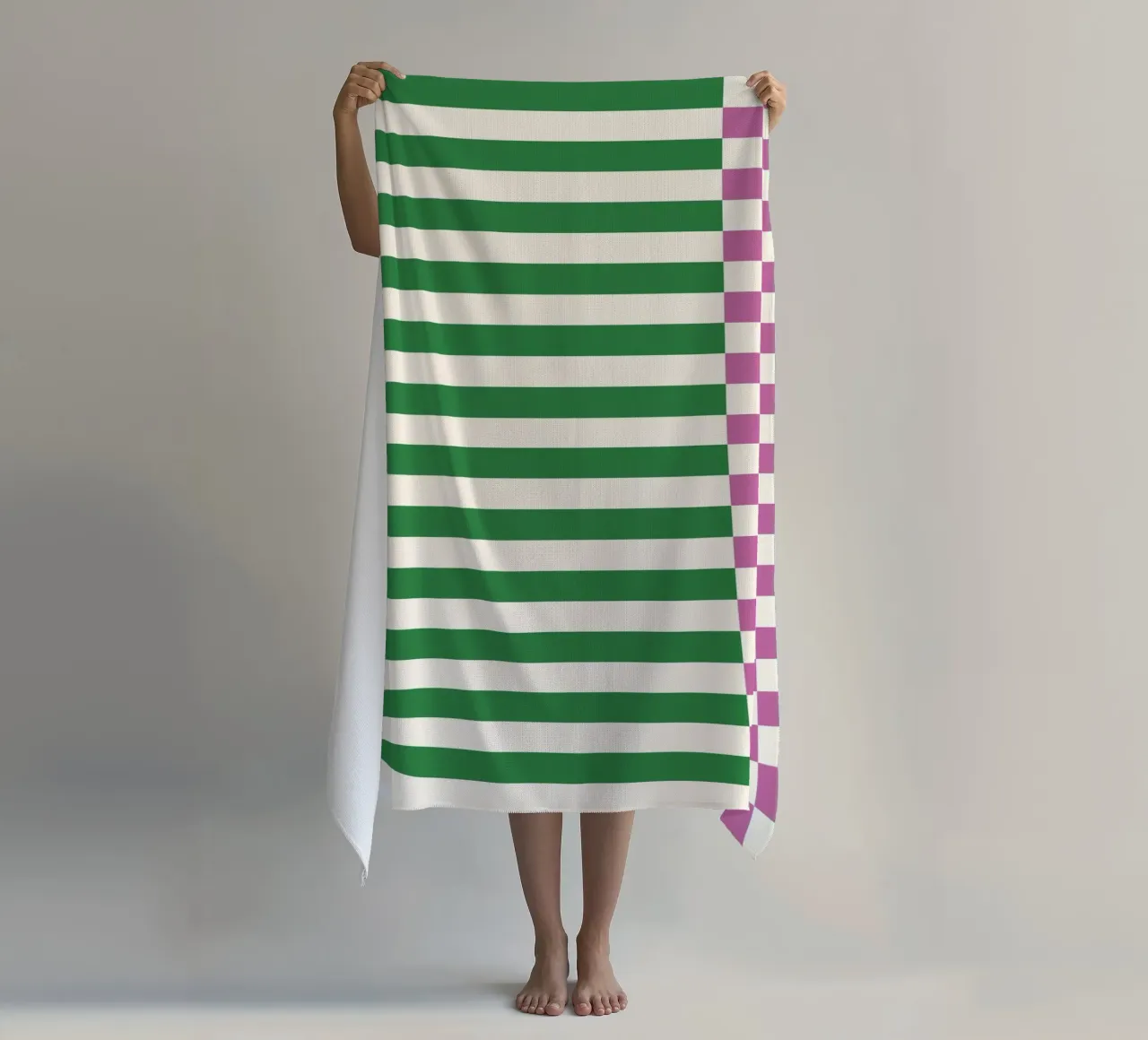 Purple and green checks and lines beach towel by TijanaArtStudio88
