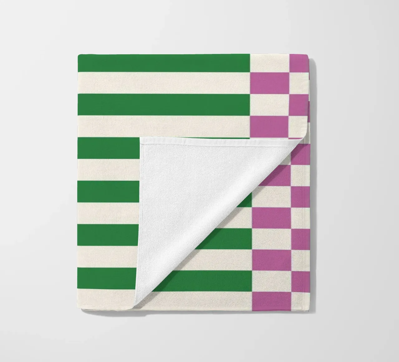 Purple and green checks and lines beach towel by TijanaArtStudio88