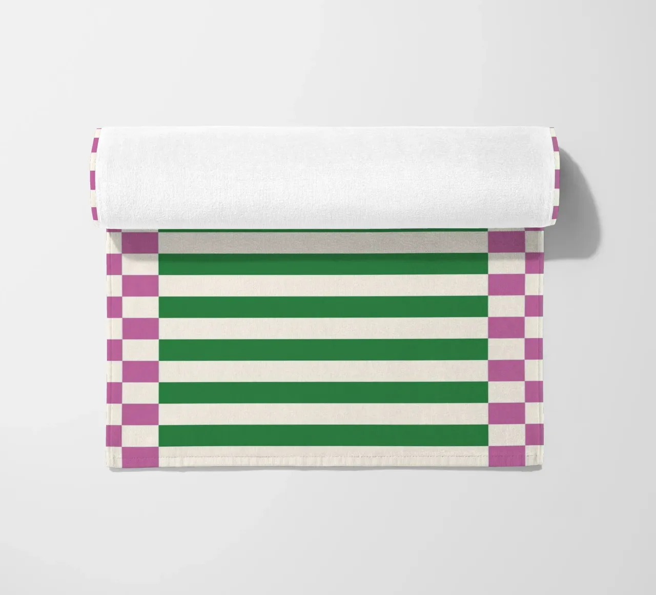 Purple and green checks and lines beach towel by TijanaArtStudio88
