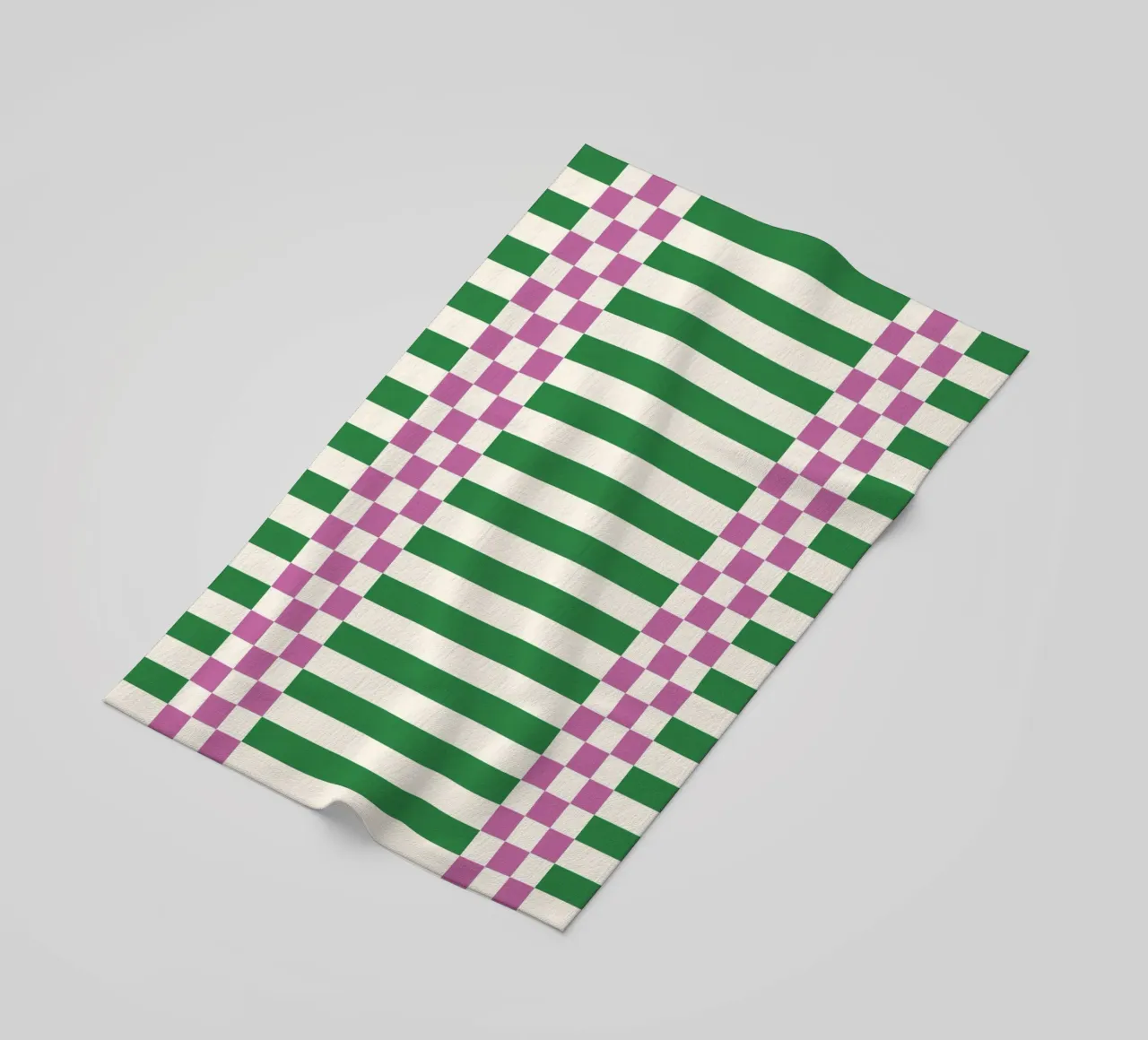 Purple and green checks and lines beach towel by TijanaArtStudio88