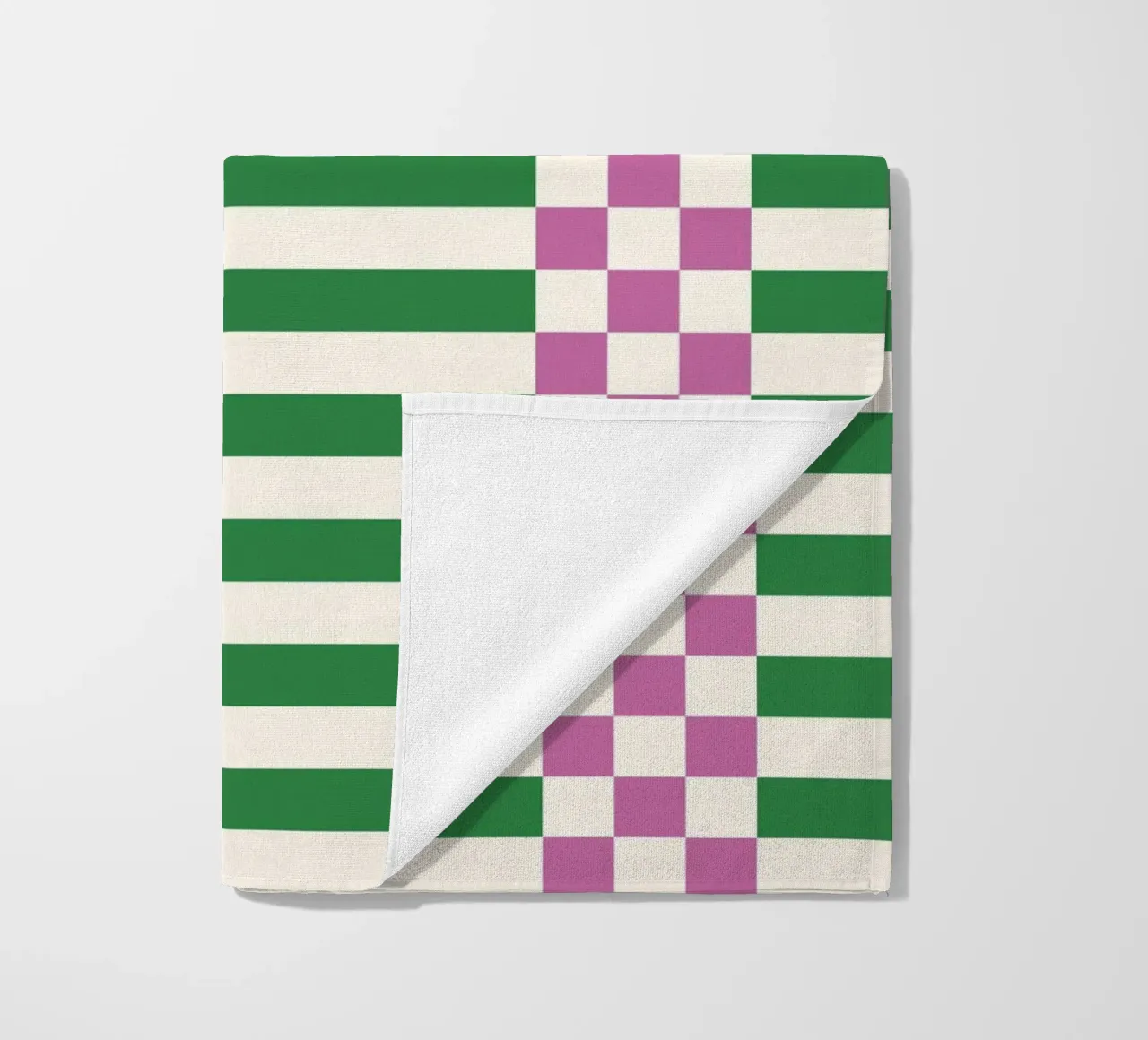 Purple and green checks and lines beach towel by TijanaArtStudio88