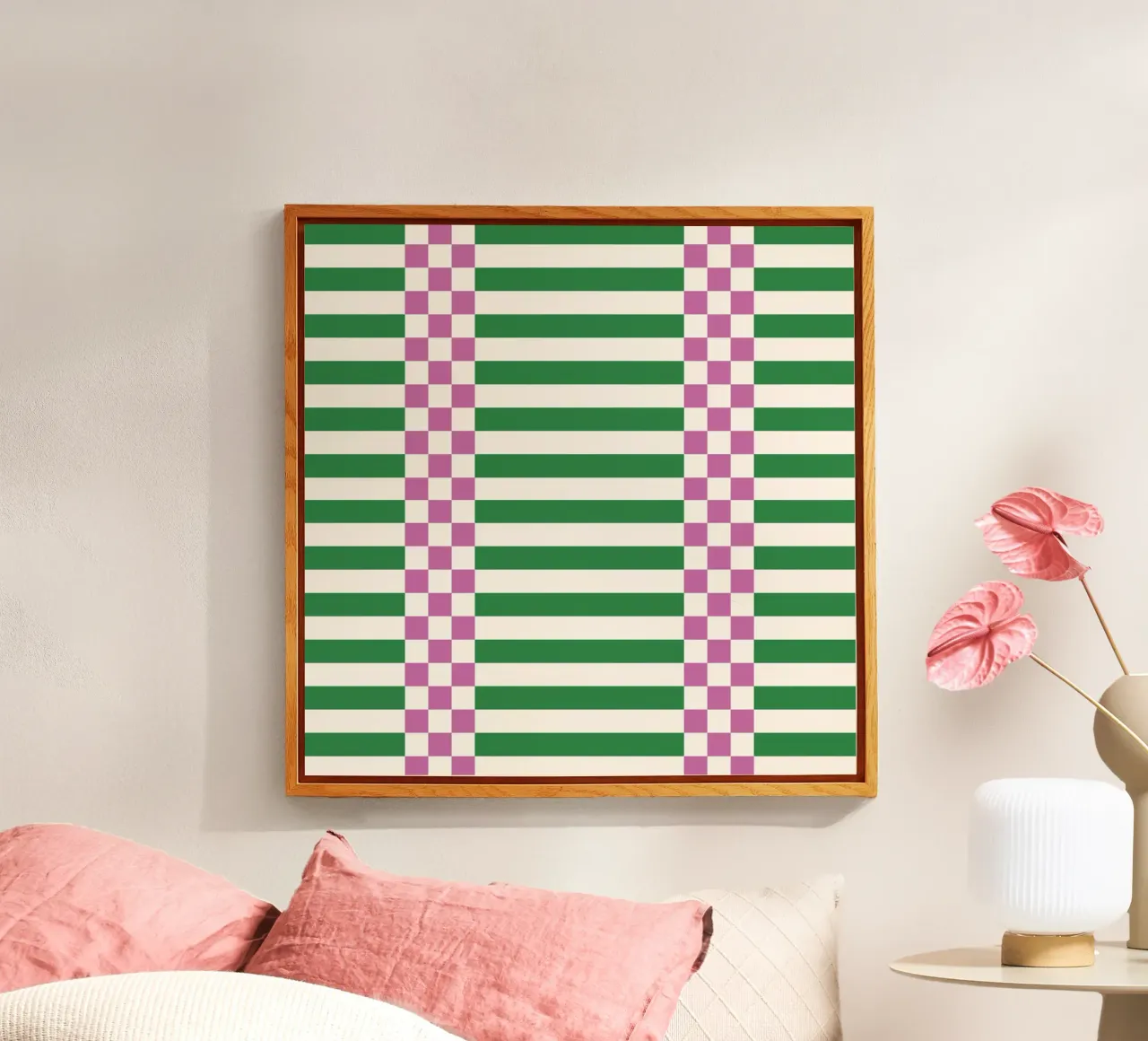 Purple and green checks and lines plexiglass da TijanaArtStudio88