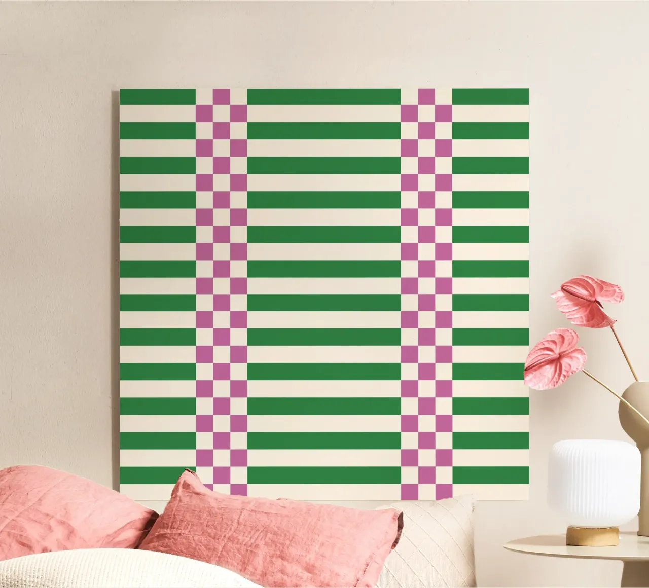 Purple and green checks and lines plexiglass da TijanaArtStudio88