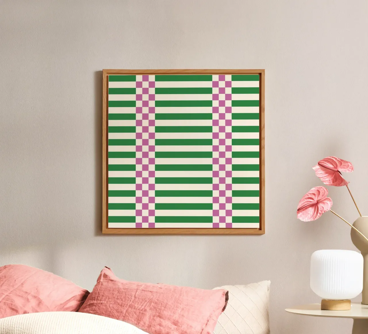 Purple and green checks and lines alluminio dibond da TijanaArtStudio88