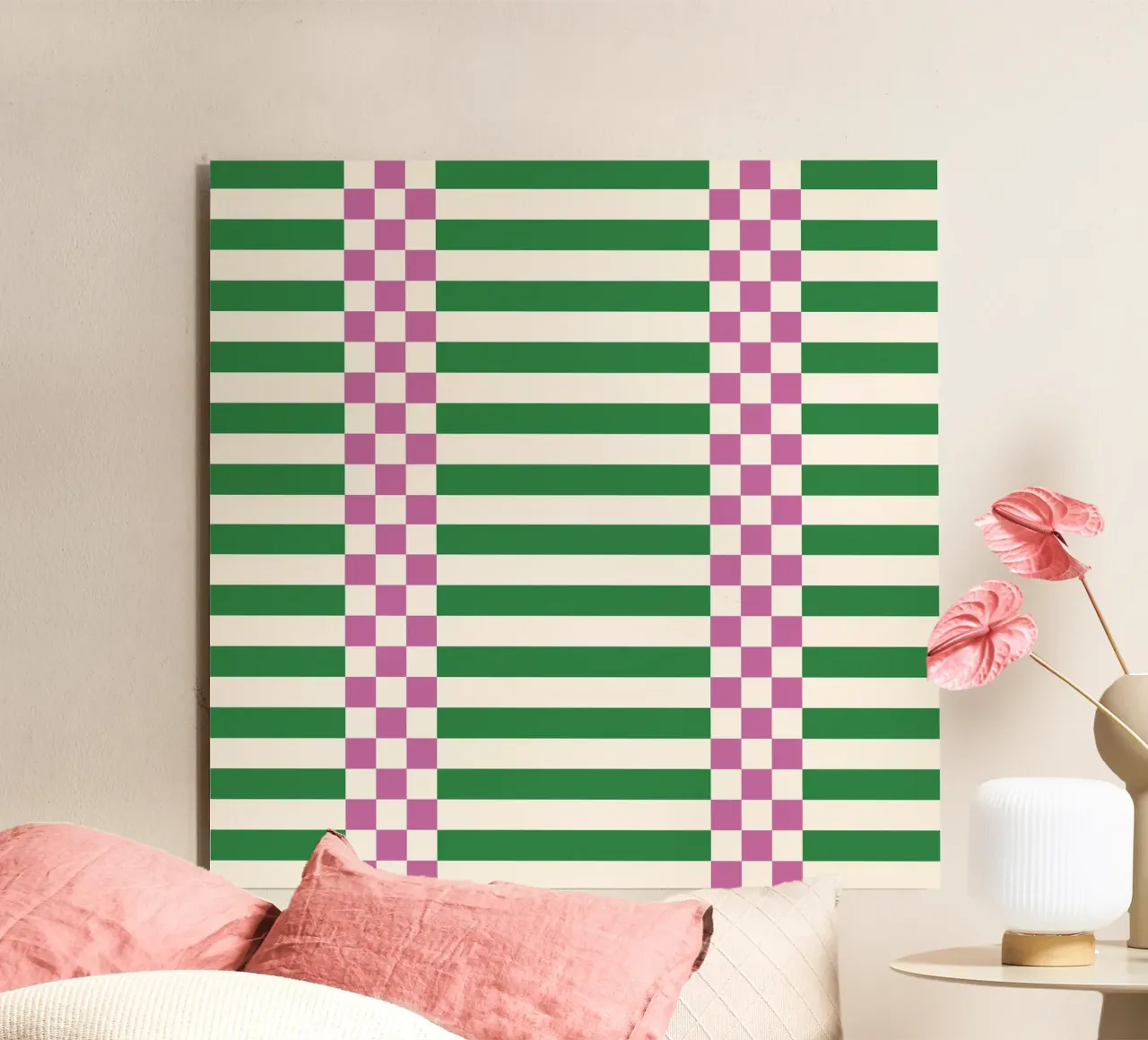 Purple and green checks and lines alluminio dibond da TijanaArtStudio88
